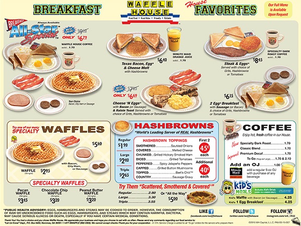 Waffle House Menu with Prices