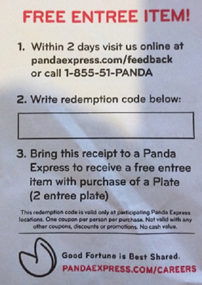 Panda Express coupon free entree