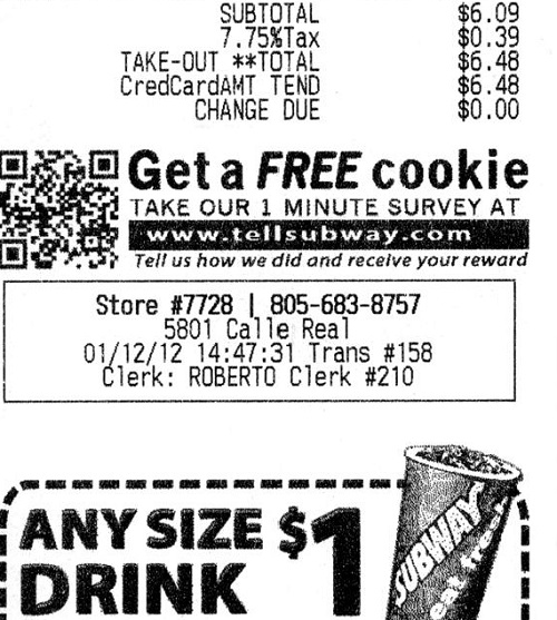 Subway coupon for free cookie