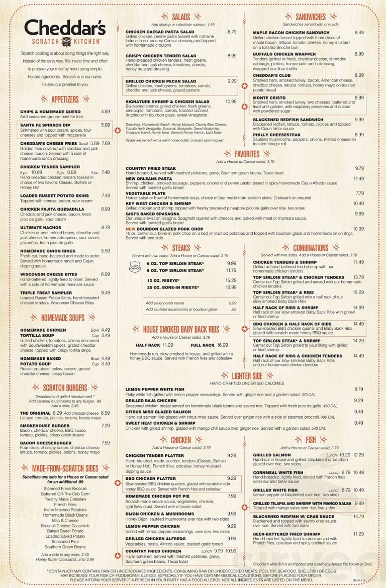 Cheddars Menu with Prices October 2023 Meals, Lunch, Happy Hour