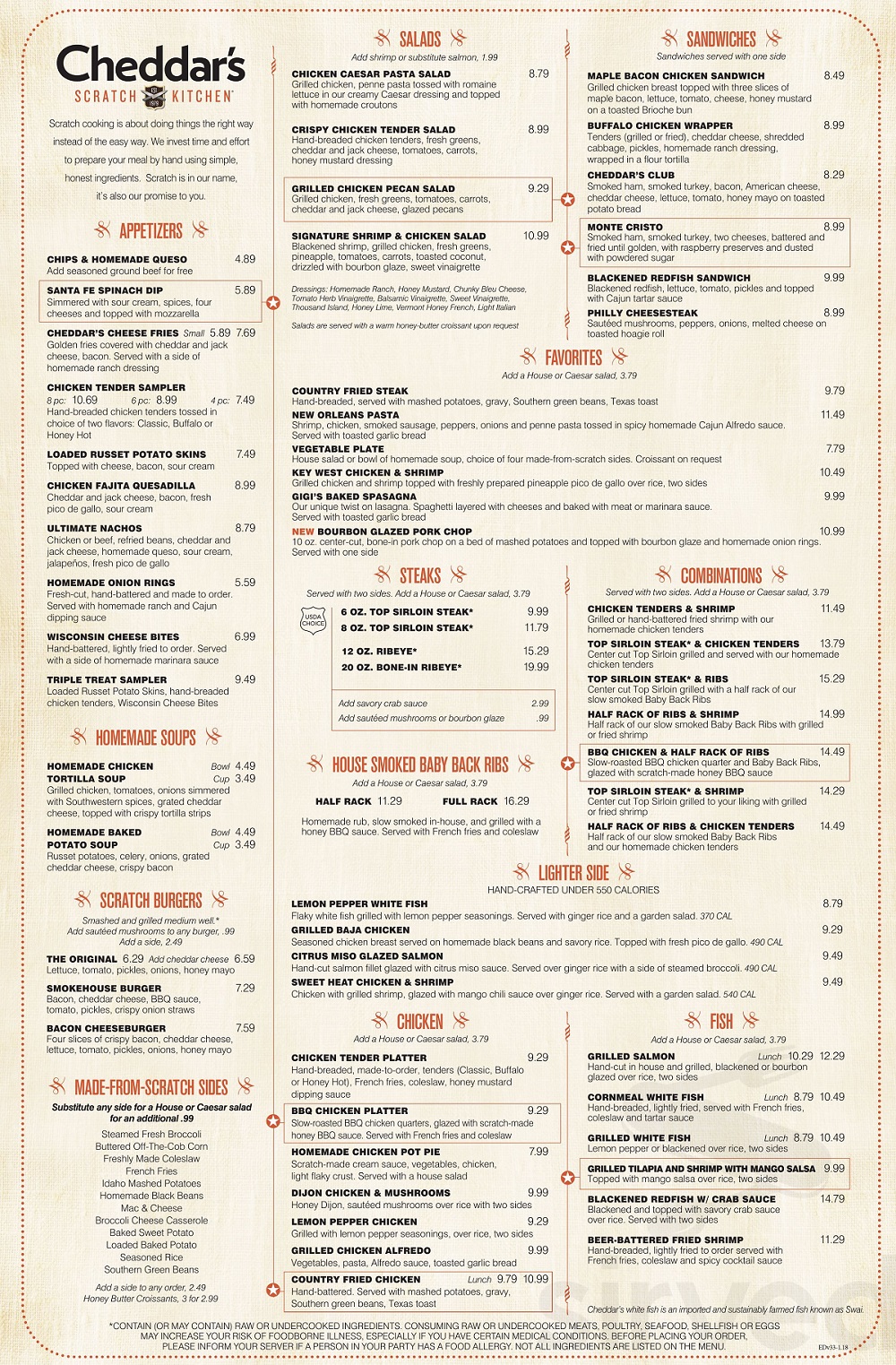 Cheddars Menu with Prices