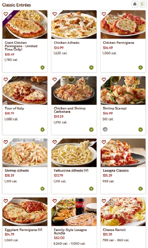 Olive Garden Menu with Prices